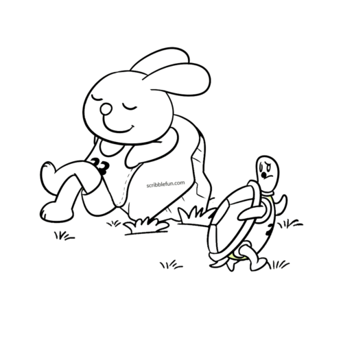 Tortoise and rabbit race story coloring page