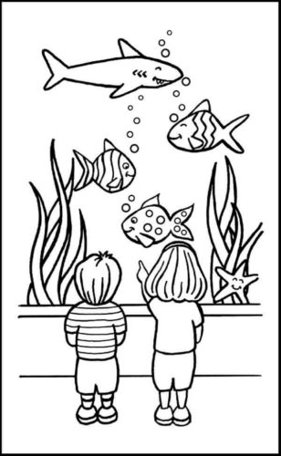 Kids Looking At Fish At The Aquarium