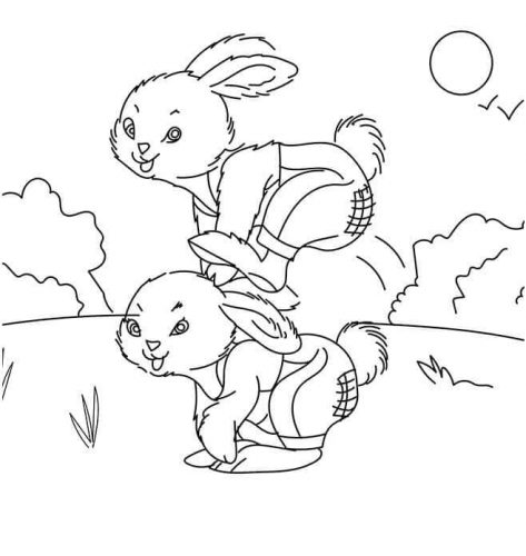 Bunnies Playing Coloring Page