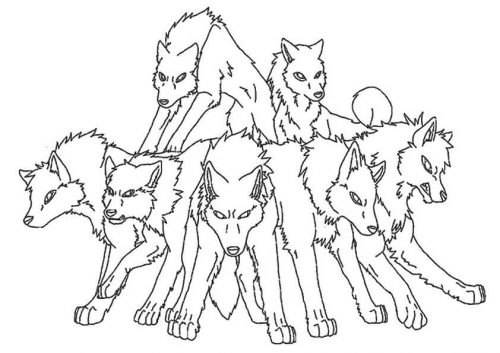 Pack of wolves coloring page
