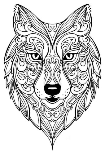Wolf coloring page for adults