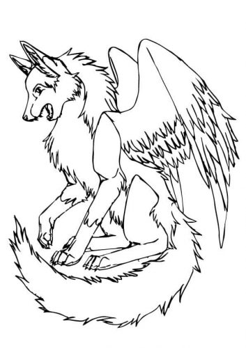 Winged Wolf Coloring Page