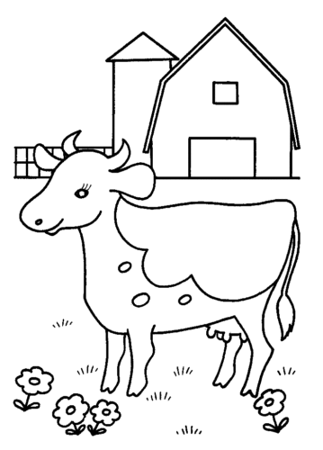 Cow In Farm Coloring Page