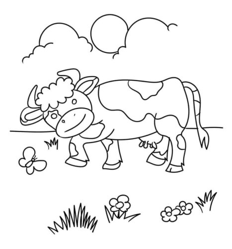 Cow In The Field Coloring Page